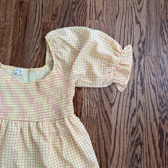 Yellow Smocked Puff-Sleeve Mini Dress - Picture 3 of 4